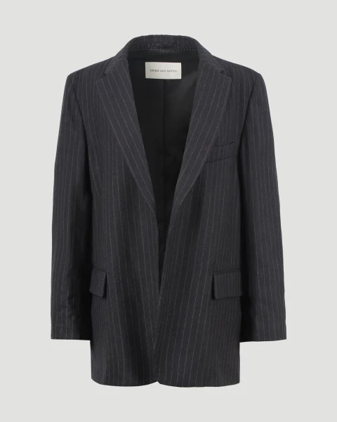 Oversized Padded Blazer in Pinstripe Wool