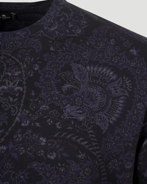 Cotton T-Shirt in Navy Pattern — снимка 3