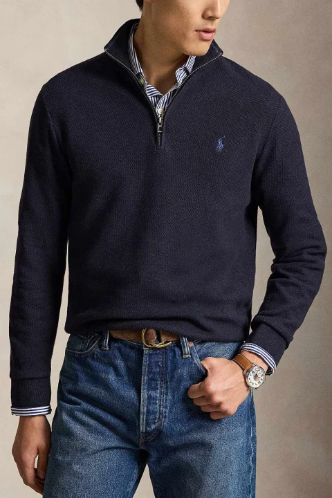 Плетено 32/2 Cotton-Half Zip 710B18060004 410 navy — снимка 2