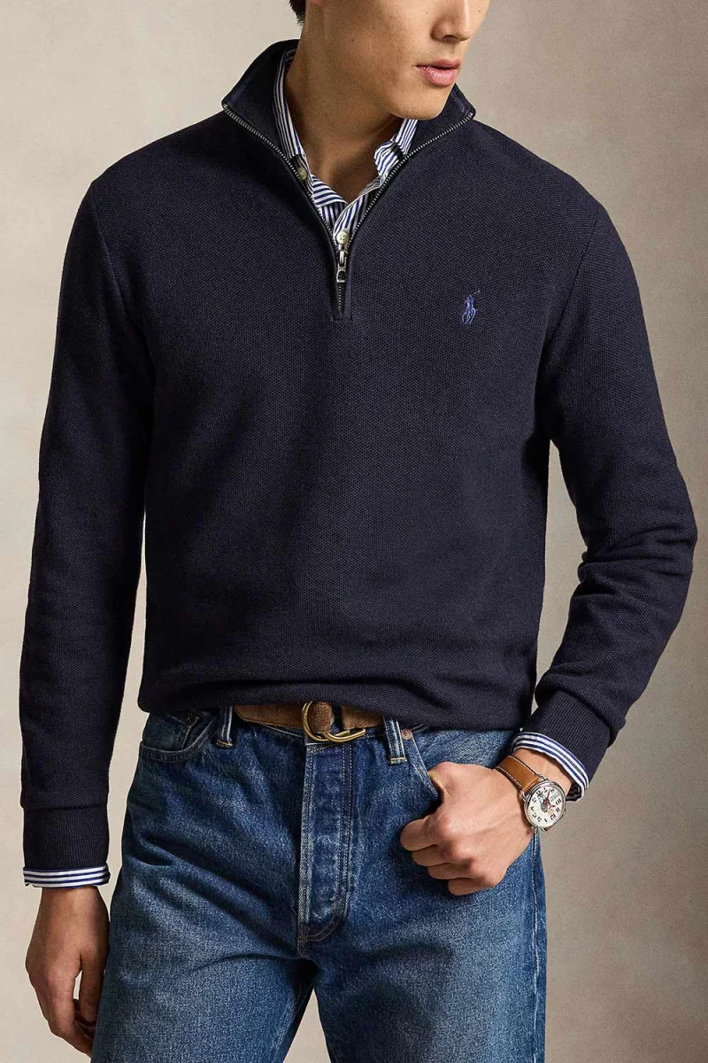 Плетено 32/2 Cotton-Half Zip 710B18060004 410 navy — снимка 2