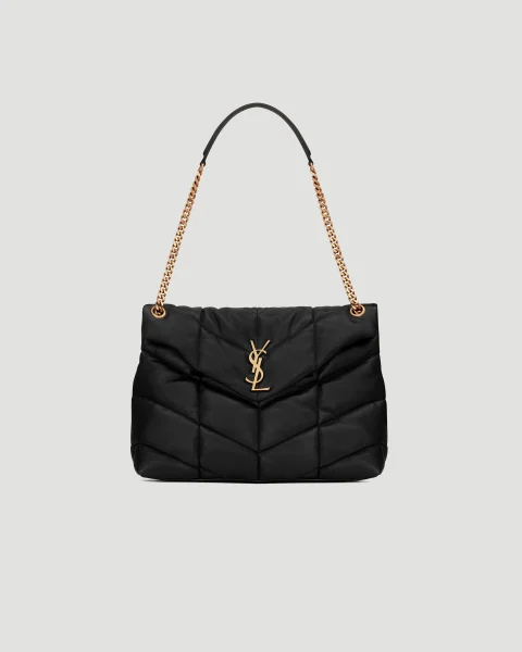 Puffer Medium in Black Lambskin with Bronze-Tone Hardware