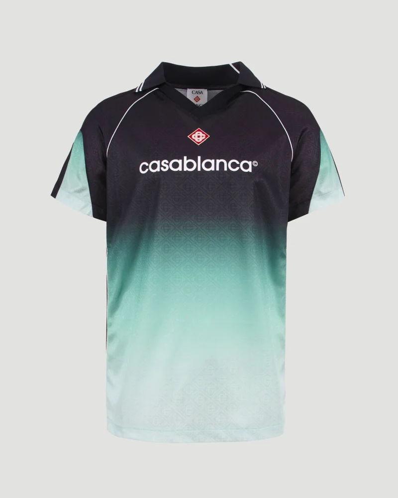 Men's Gradient Monogram Jacquard Football Short-Sleeve Shirt