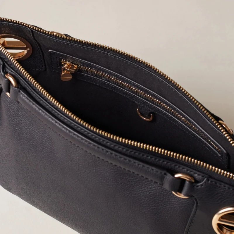 Дамска черна чанта London Shoulder Small BORBONESE — снимка 8