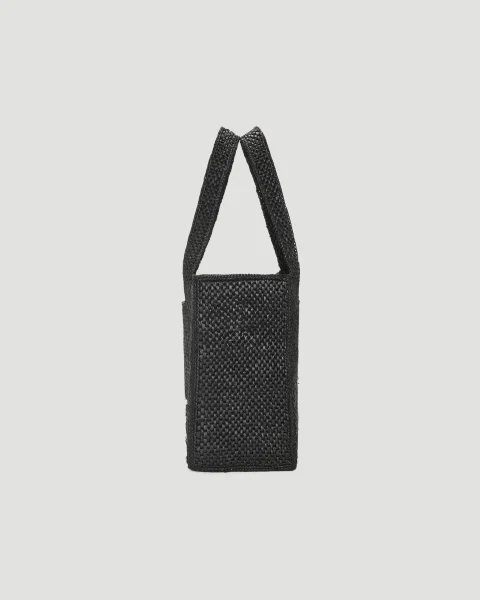 Medium Raffia Font Tote Bag in Black — снимка 3