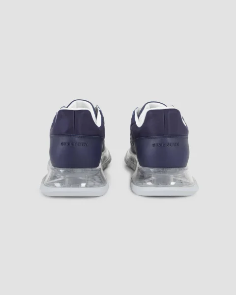 Padded Nylon and Leather Trainers in Navy — снимка 3