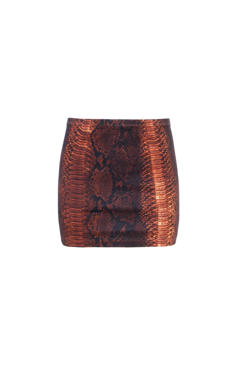 Ribbed Cotton Mini Skirt Python Print