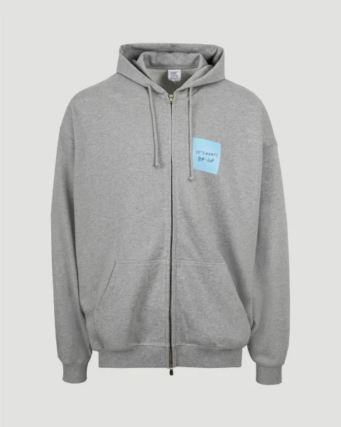 Zip Hoodie with Post-It Note Effect in Grey