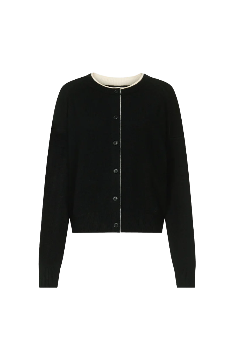 Nicola Bicolor Cashmere Cardigan in Black/Ivory