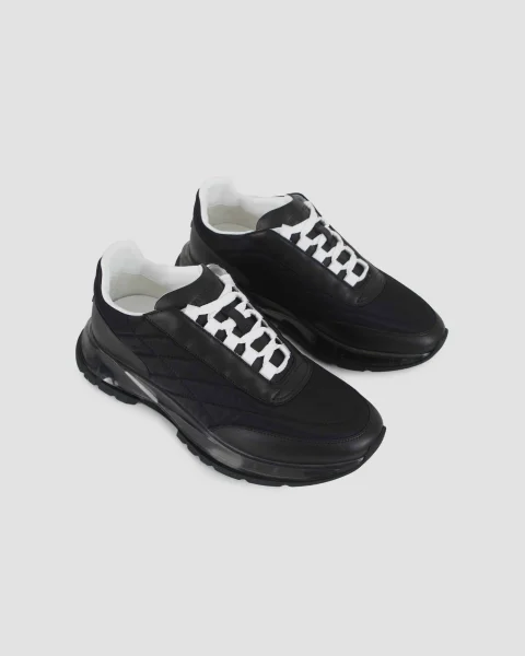 Padded Nylon and Leather Trainers in Black — снимка 2