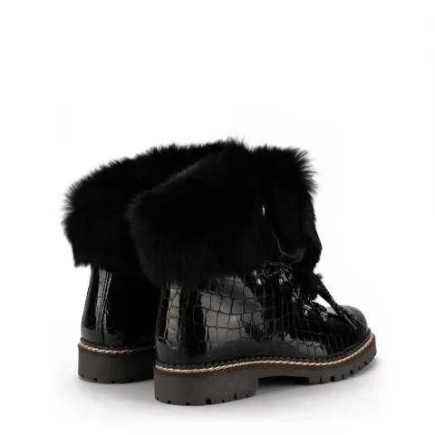 Дамски черни боти с пух New Italia Shoes — снимка 6