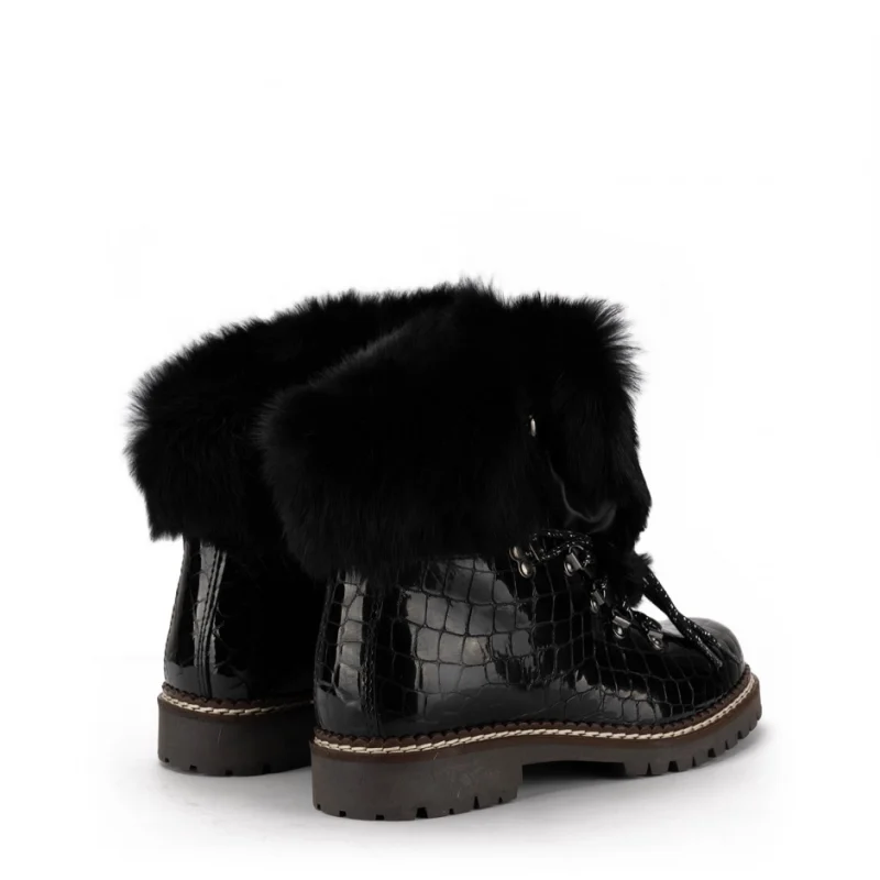 Дамски черни боти с пух New Italia Shoes — снимка 6