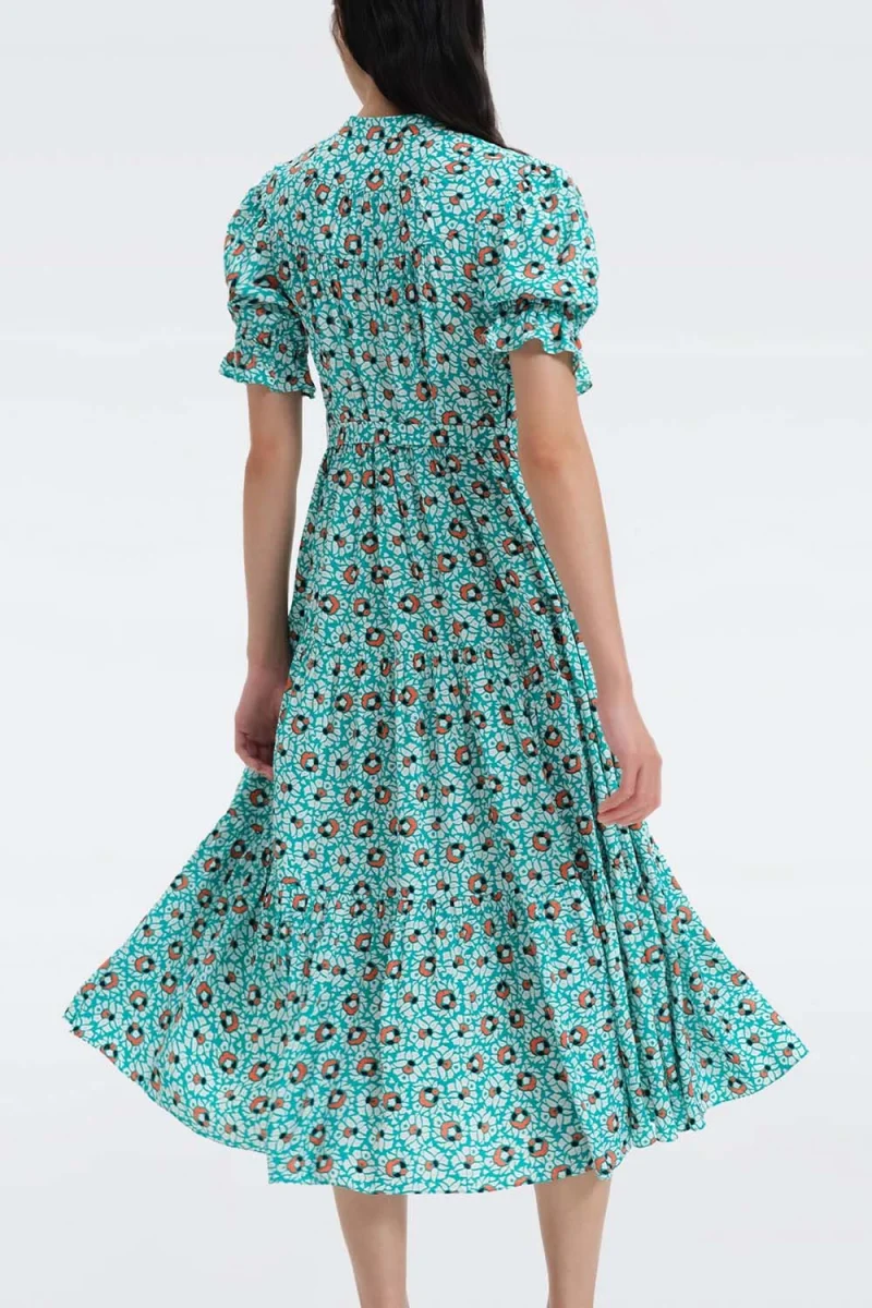 Рокля Dvf Kramer Dress DVFDS1R031PSSTQ pebbles summer sm turquoise — снимка 2