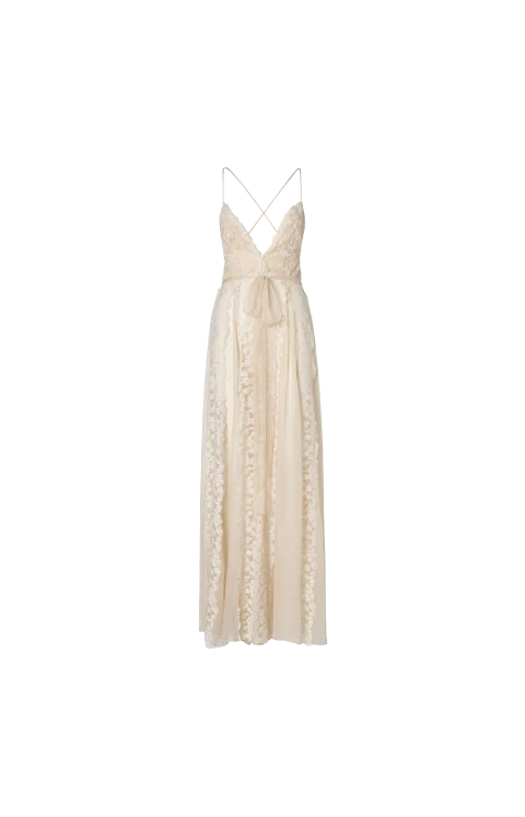 Chiffon and Peonia Lace Dress in Ivory
