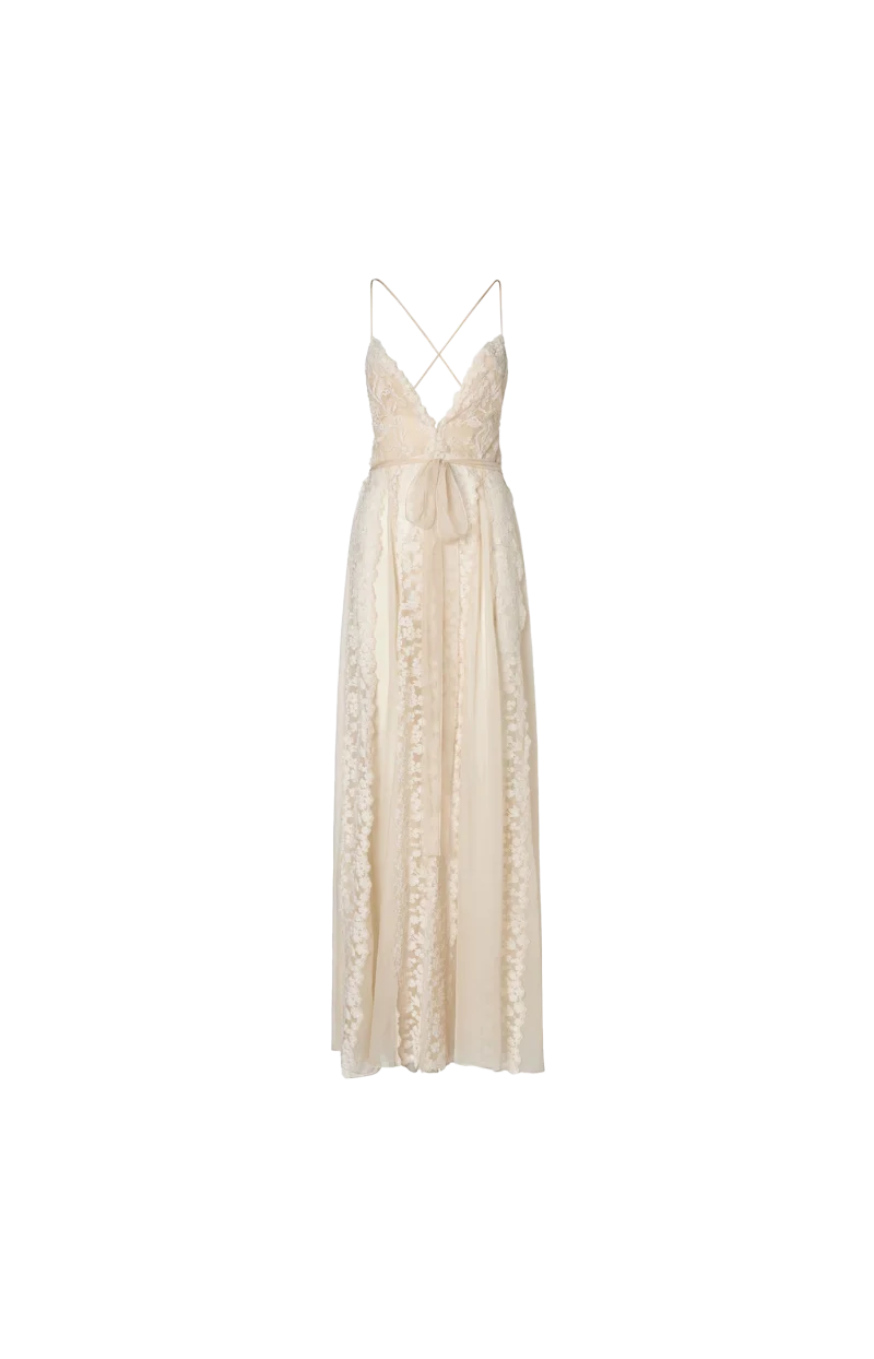 Chiffon and Peonia Lace Dress in Ivory