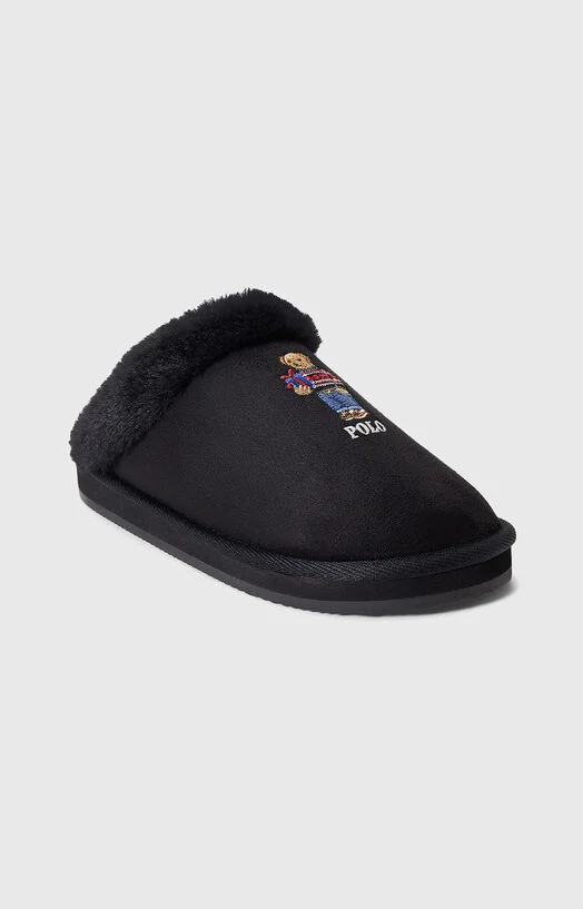 Черни домашни пантофи с POLO BEAR бродерия — снимка 2