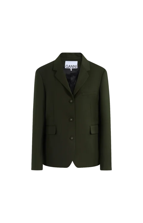 Single Wool Twill Blazer in Kombu Green