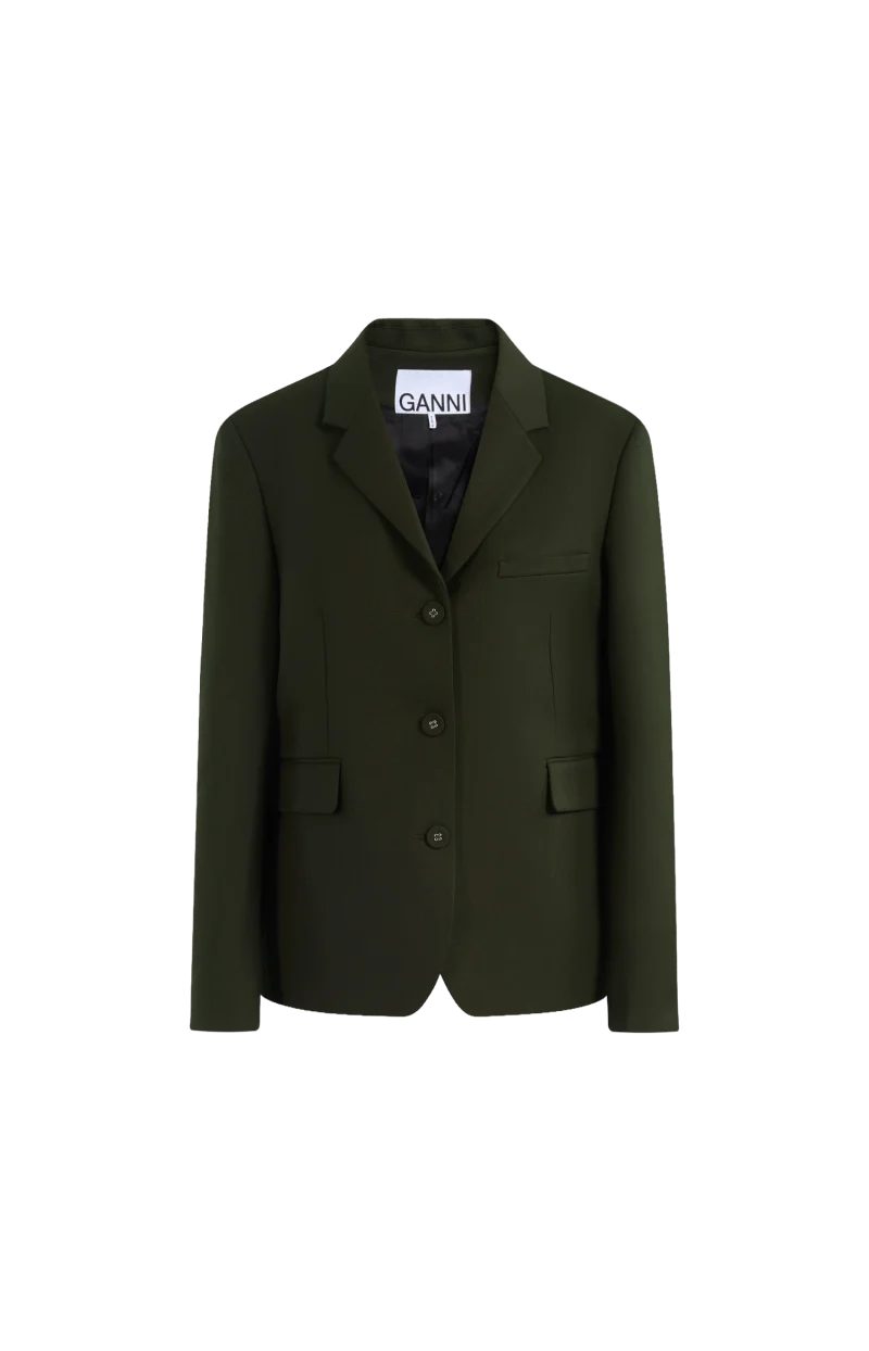 Single Wool Twill Blazer in Kombu Green