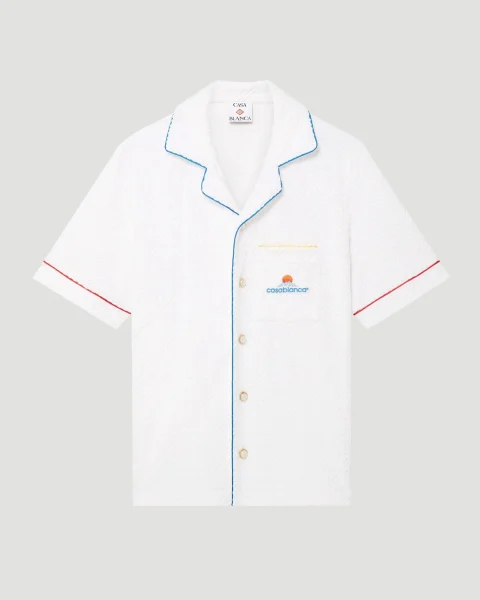 Monogram Jacquard Short-Sleeve Towelling Shirt in White