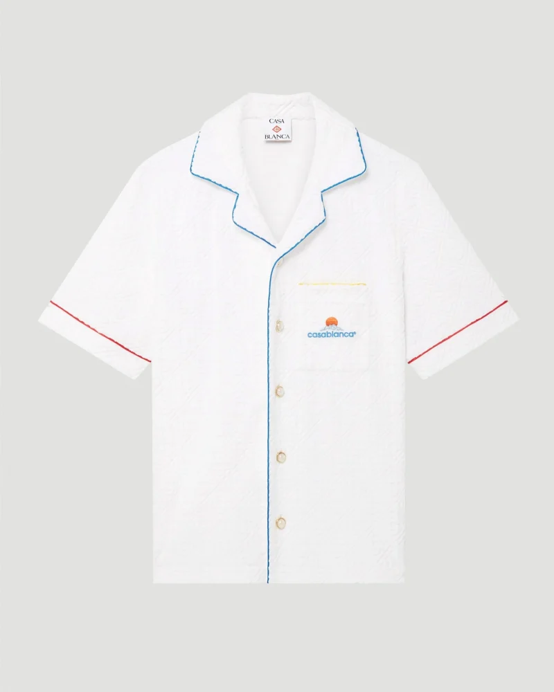 Monogram Jacquard Short-Sleeve Towelling Shirt in White