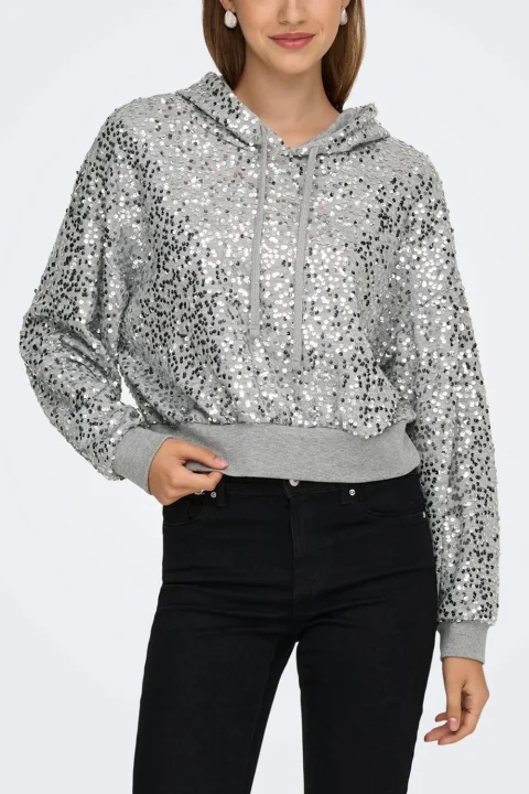 Суичър Onljada L/S Sequins Hood 15358838 BS000086 light grey melange — снимка 2