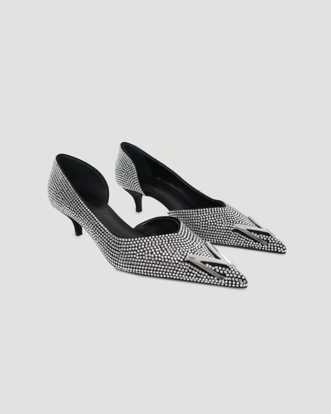 Low Pointed D'orsay Heel in Black Diamante Crystals — снимка 2