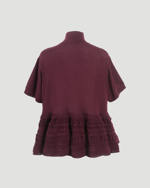 Wool Crinoline Top in Burgundy — снимка 3