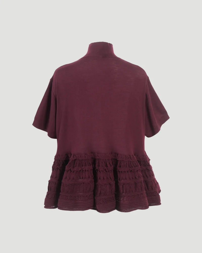 Wool Crinoline Top in Burgundy — снимка 3