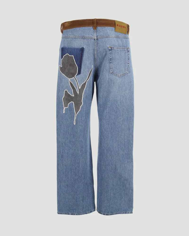 Blue Denim Trousers with Velvet Waistband — снимка 4