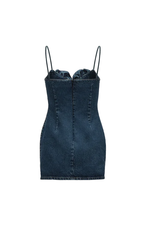 Floral-Appliqué Mini Dress in Denim — снимка 2