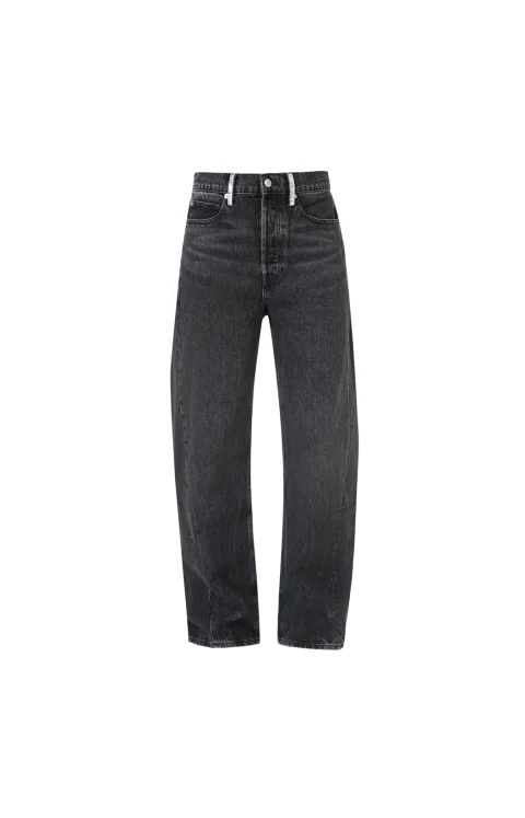 Crystal Hotfix Belt Loop Mid-Rise Relaxed Jean in Grey