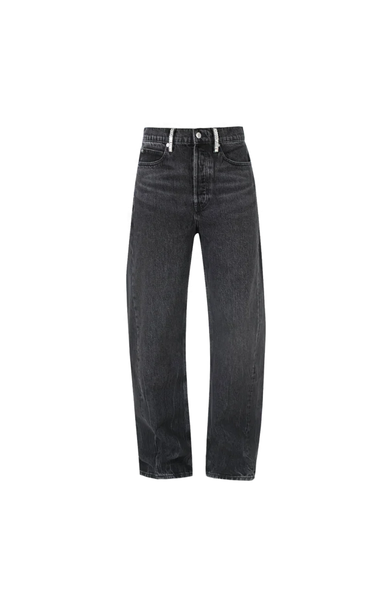 Crystal Hotfix Belt Loop Mid-Rise Relaxed Jean in Grey