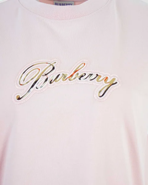 Check Cursive Logo Cotton T-Shirt in Pink — снимка 3