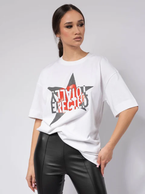 Бяла овърсайз тениска RED STAR