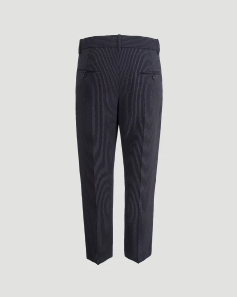 Pinstriped Cigarette Trousers in Midnight Blue — снимка 2