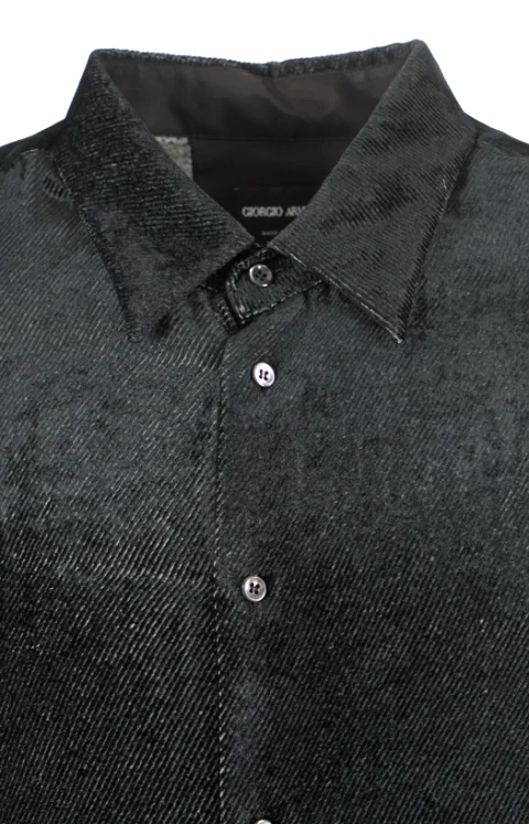 Silk-Blend Shirt in Devoré Velvet Twill Design — снимка 2