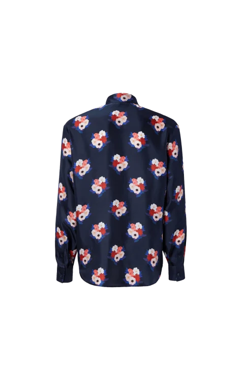 Blue Printed Silk Shirt — снимка 2