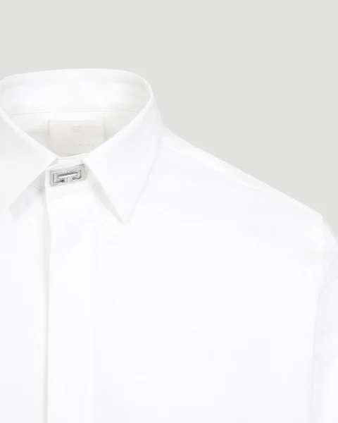 White Cotton Shirt with 2G Clip — снимка 2