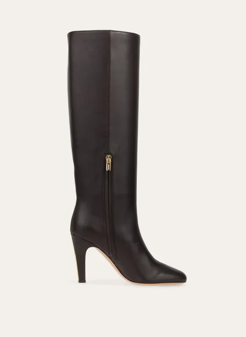 Високи кожени ботуши на ток Ferragamo — снимка 7