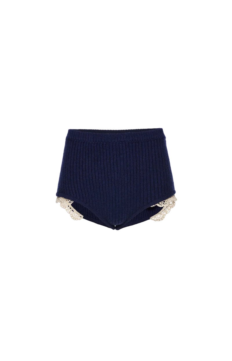 Cashmere Crochet-Trim Shorts in Navy