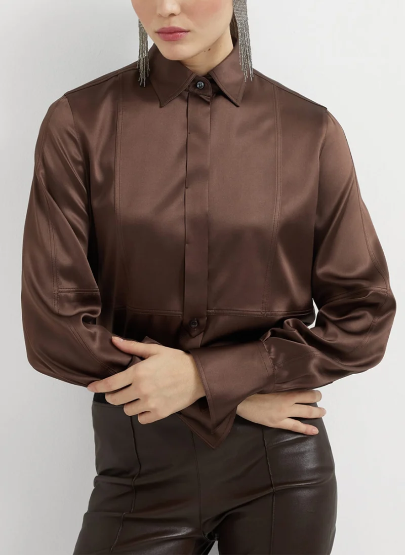 Сатенирана риза от коприна Brunello Cucinelli — снимка 6