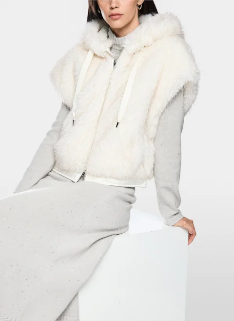 Елек от еко кожа с косъм Marc Cain Additions