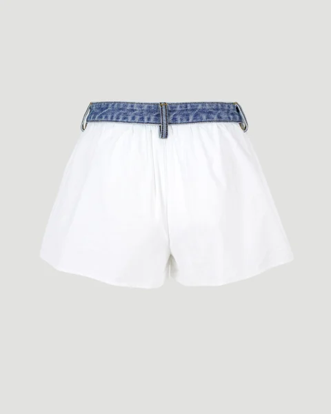 Denim Waistband Shorts in White — снимка 3
