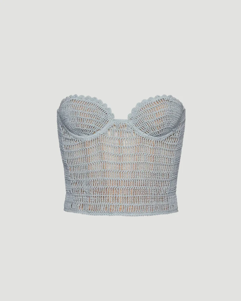 Crochet Bustier Top in Light Blue