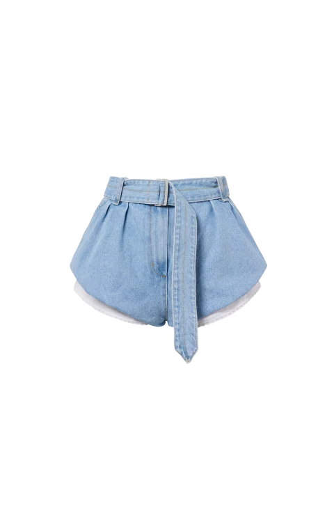 Belted Denim Shorts