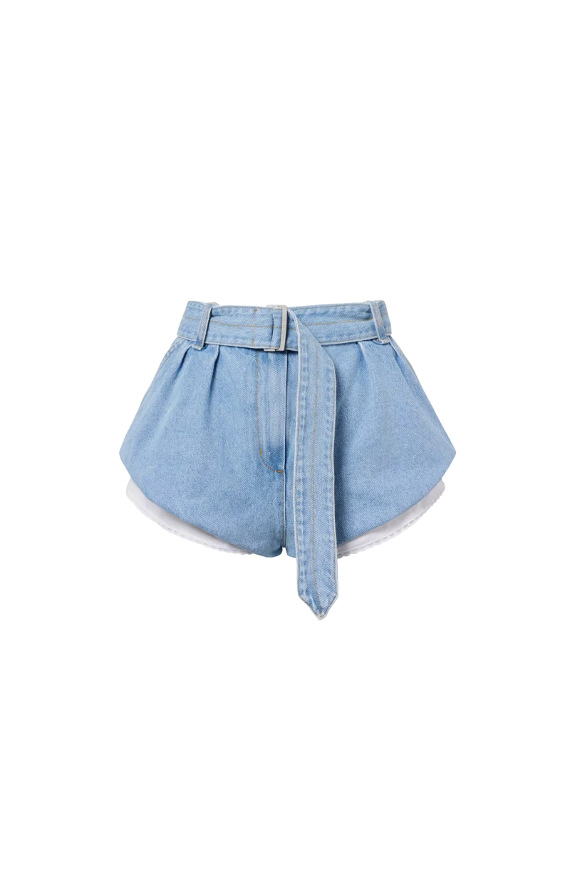 Belted Denim Shorts