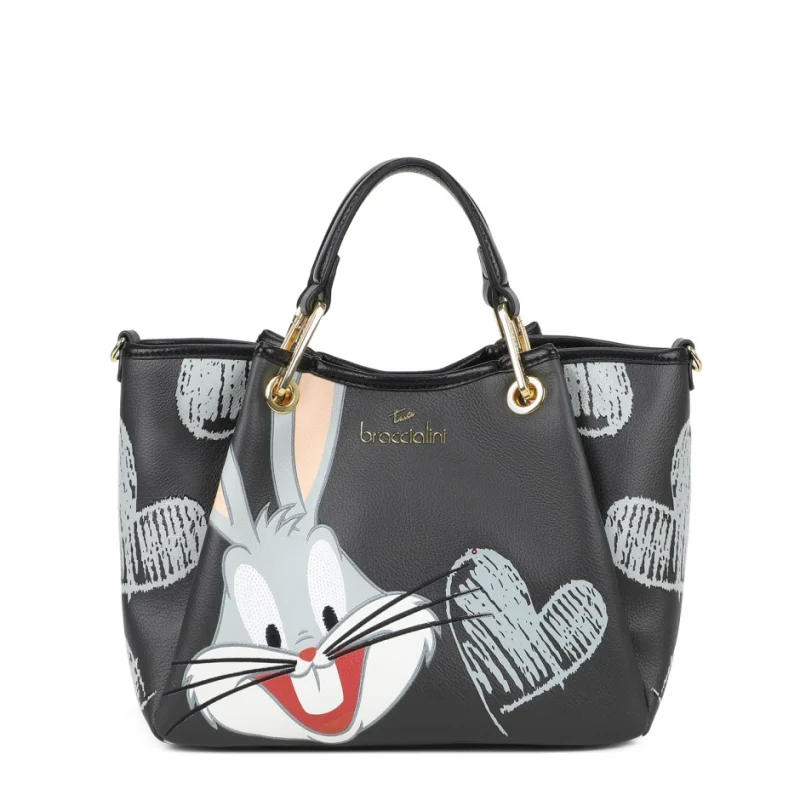 Дамска черна чанта Amy Looney Tunes Braccialini