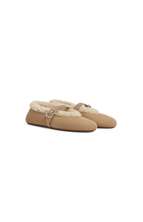 Ballet Flats in Camel Merino Shearling — снимка 3
