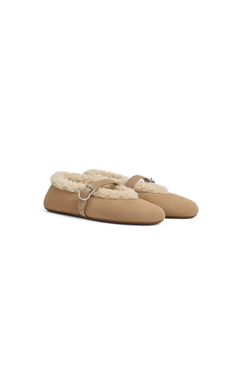 Ballet Flats in Camel Merino Shearling — снимка 3