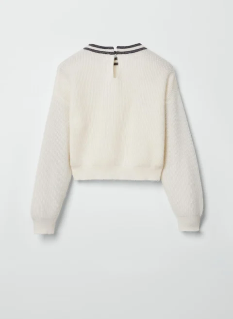 Пуловер от алпака с раирани детайли Brunello Cucinelli Kids 8-10 — снимка 2