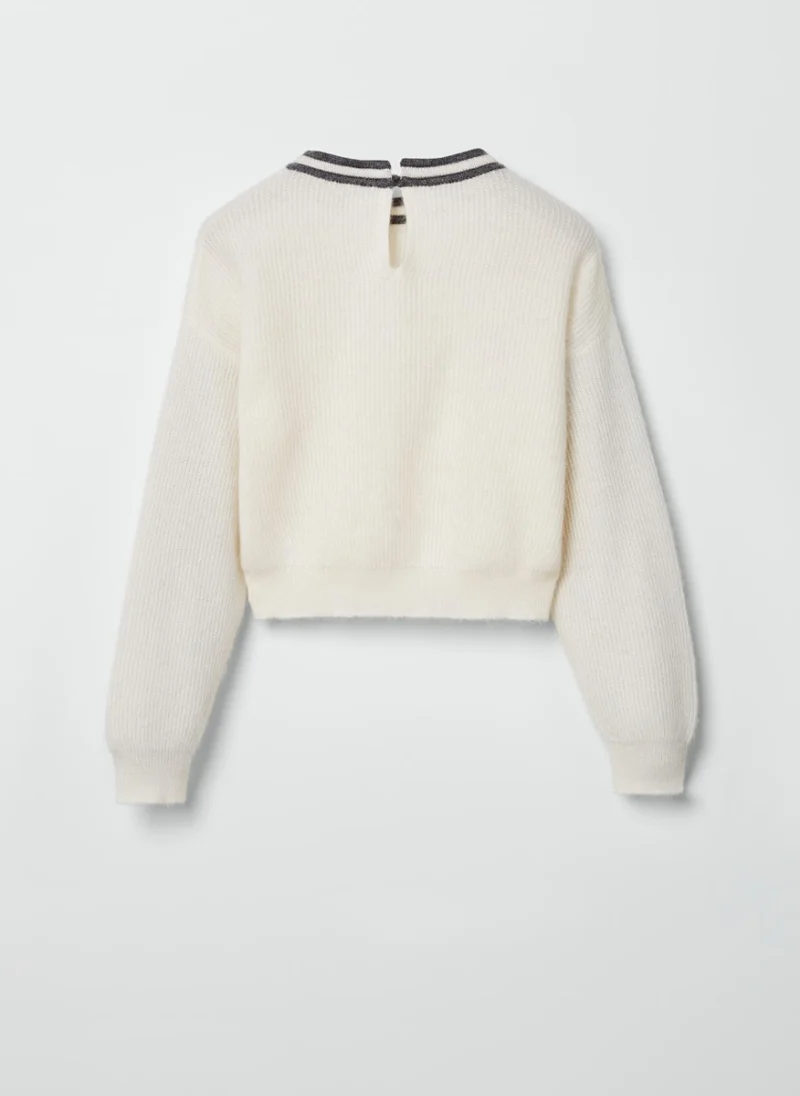 Пуловер от алпака с раирани детайли Brunello Cucinelli Kids 8-10 — снимка 2